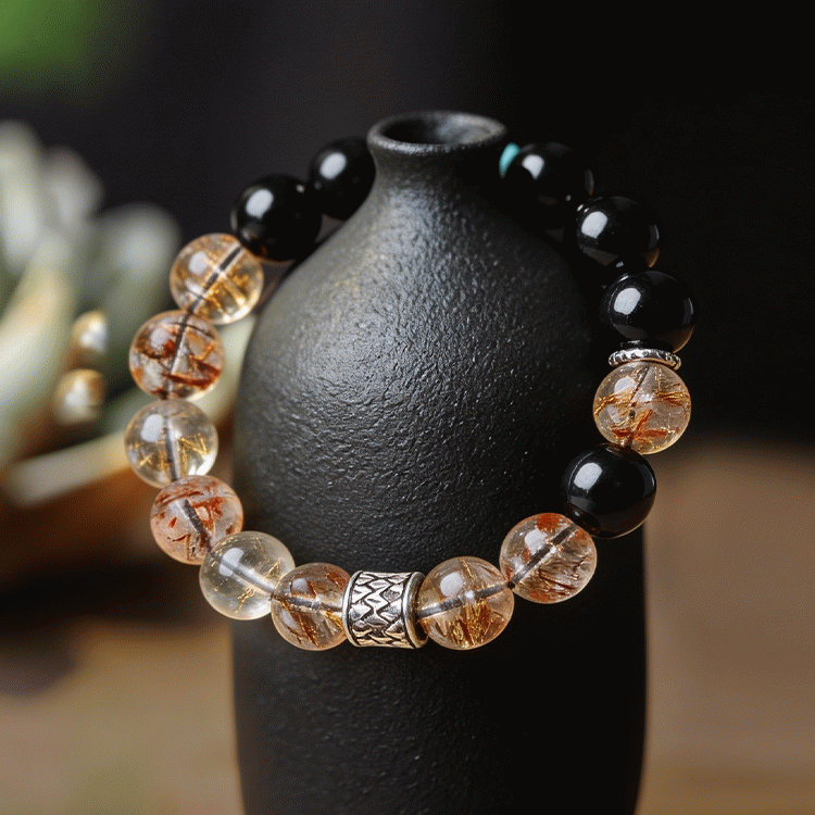 天然黑金超七黑曜石手链【含师傅祈福，发货周期7-20天】