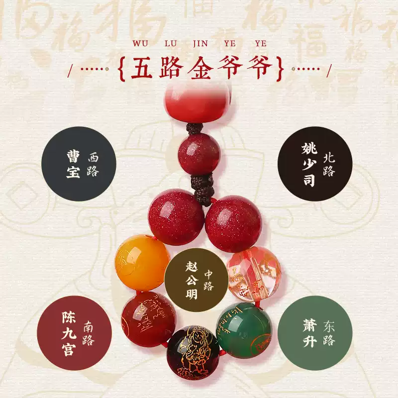 五路财气貔貅挂饰 五路金爷挂饰 朱砂挂绳 短款 包包挂饰【含师傅祈福，发货周期7-20天】