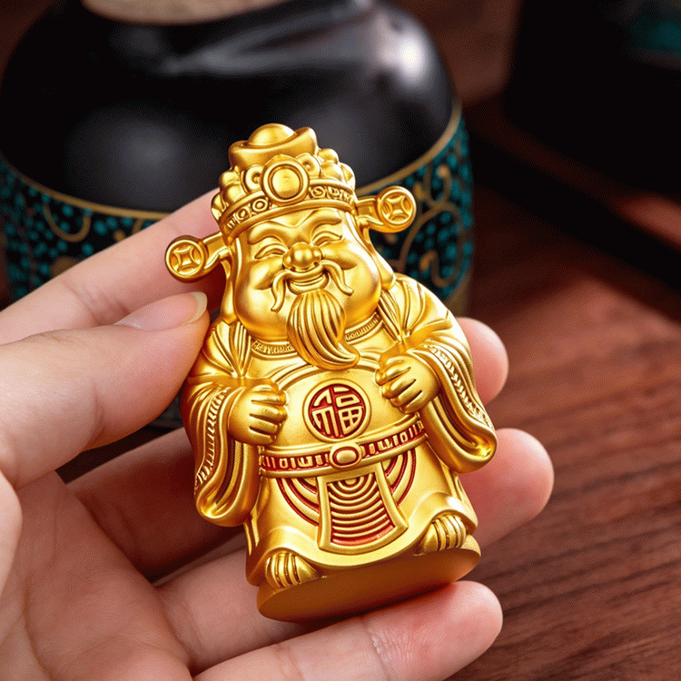 实心黄铜文财神摆件 哑光鎏金红纹福字笑脸 聚财迎福好彩头【含师傅祈福，发货周期7-15天】